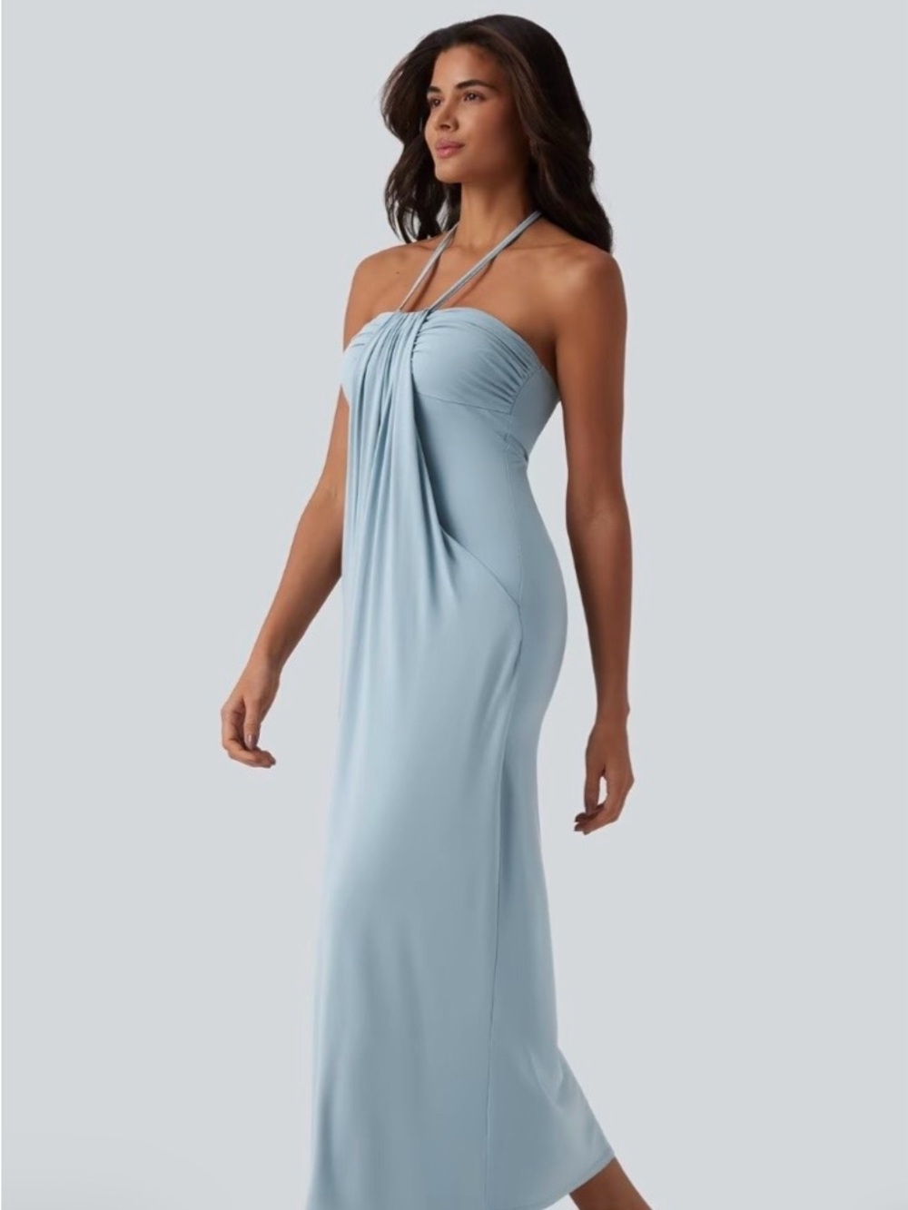 HALARA Light blue Strapless Maxi Dress with Pockets